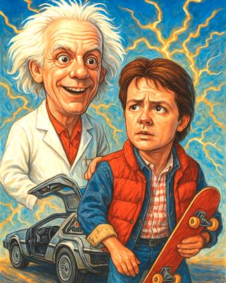 Poster Caricatura Ritorno al Futuro Marty & Doc