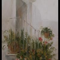 Dipinto quadro balcon infiore 80x70 esterno 87x100