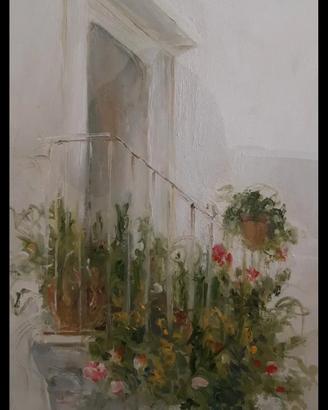 Dipinto quadro balcon infiore 80x70 esterno 87x100