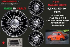 Cerchi grifo nero4,5x 12 4x190 fiat 500 l f r