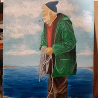 QUADRO: pescatore a riva NUOVISSIMO