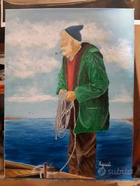 QUADRO: pescatore a riva NUOVISSIMO