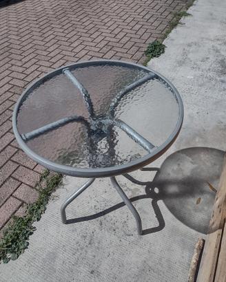 Tavolino rotondo in alluminio e vetro