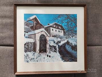 Gerahmter Kunstdruck 'Winterlandschaft mit Kapelle