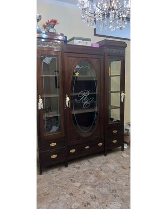 Credenza a vetri stile liberty primo 900 a 3 corpi