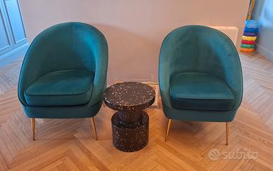 Poltrone velluto ottanio