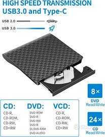 Acquista Unità ottica esterna sottile Lettore DVD USB 2.0 Masterizzatore CD-RW  compatibile per PC desktop portatile Macbook