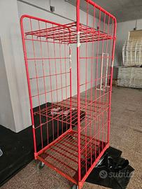 Carrello Espositore a Griglia Rosso con Ruote