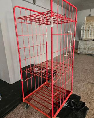 Carrello Espositore a Griglia Rosso con Ruote