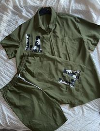 Set coordinato camicia e pantaloncini verde oliva