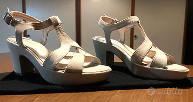 SANDALI donna con tacco, tinta sabbia N. 37