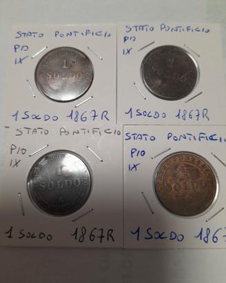 lotto 4 monete da 1 soldo Stato Pontificio 