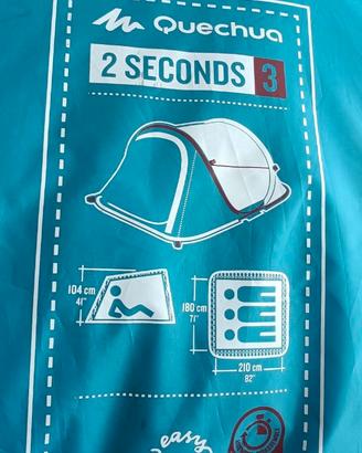 Tenda campeggio 2 SECONDS blu 3 persone