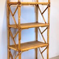 Libreria in bambù e vimini anni 80