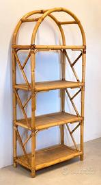 Libreria in bambù e vimini anni 80