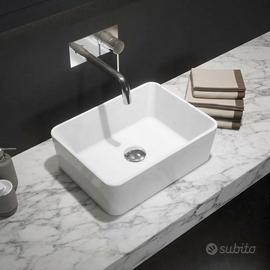 Lavabo lavamani rettangolare in ceramica bianca 