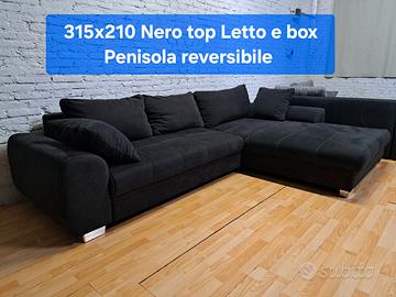 Divano Moderno con Penisola rev. letto, box Nero🖤