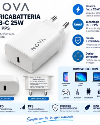Caricabatteria Nova 25W USB-C PD Pps Ricarica