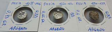 Lotto 3 monete medioevali argento denari di pavia
