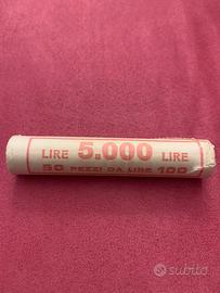 Rotolo monete piccole lire 100  fior di conio .