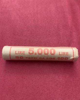 Rotolo monete piccole lire 100  fior di conio .