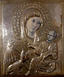 Quadro icona argento925 Madonna con Bambino