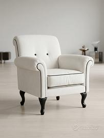 Poltrona Vintage Design Bianco Panna Profilata