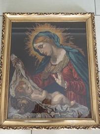 Quadro ricamo mezzo punto Madonna