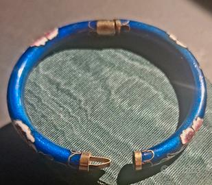 Bracciale Blu Cobalto Fiore Rosa Cloisonne 