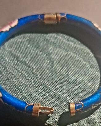 Bracciale Blu Cobalto Fiore Rosa Cloisonne 