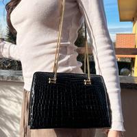 borsa pelle di coccodrillo nera