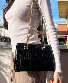 borsa pelle di coccodrillo nera