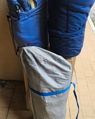 Tenda canadese 3 posti, sacchi a pelo, fornellino