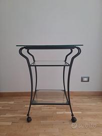 carrello porta tv in vetro e ferro battuto.