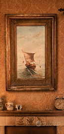 Antico dipinto ad olio di fine 800 Marina