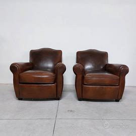 Coppia di poltrone club cuoio... 