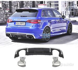 DIFFUSORE AUDI A3 8V 16-20 LOOK RS3 + TERMINALI DI