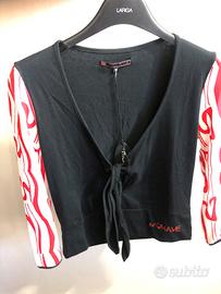 Maglia donna mera con maniche rosse e bianche