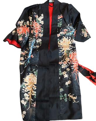 Kimono nero floreale originale giapponese