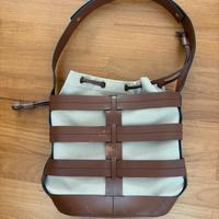 Borsa secchiello donna pelle e tela canvas