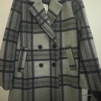 Cappotto corto a quadri lilla e grigio nuovo