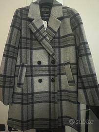 Cappotto corto a quadri lilla e grigio nuovo