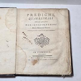 Libro Antico 1781 Prediche quaresimali Venini 1°Ed