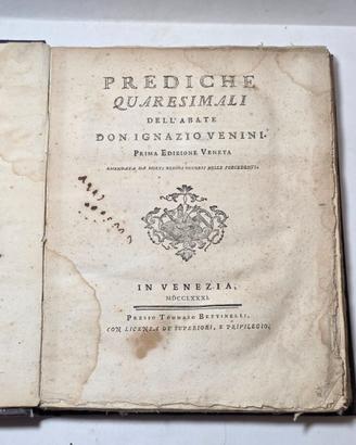 Libro Antico 1781 Prediche quaresimali Venini 1°Ed