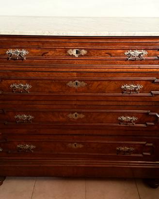Cassettiera comò d’epoca in legno con piano marmo