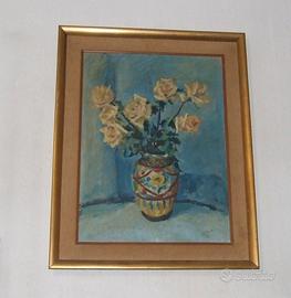 Bel quadro a soggetto floreale con cornice dorata