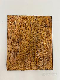 Quadro astratto materico ocra stucco e acrilico