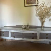 Credenza / console neoclassica con piano in vetro