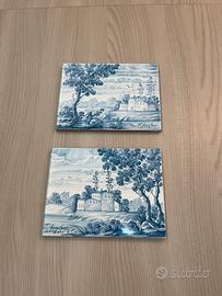 Coppia Mattonelle Castelli Maiolica Dipinta a Mano