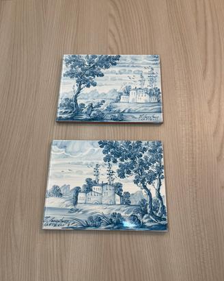 Coppia Mattonelle Castelli Maiolica Dipinta a Mano